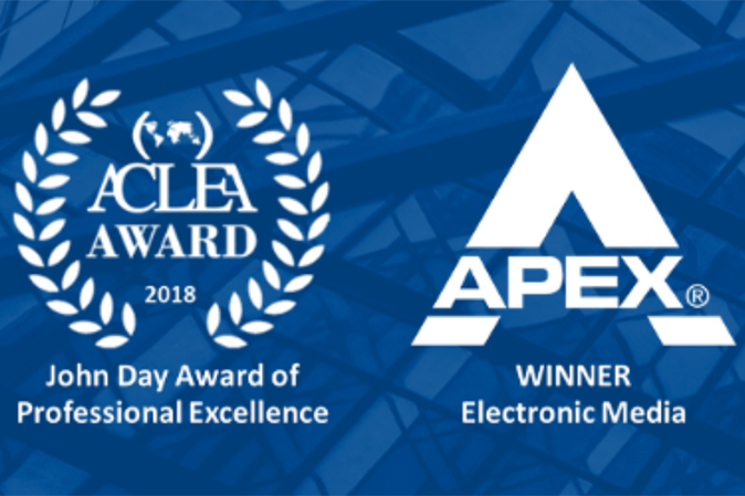 Graphic of the ACLEA Award and Apex Winner logos